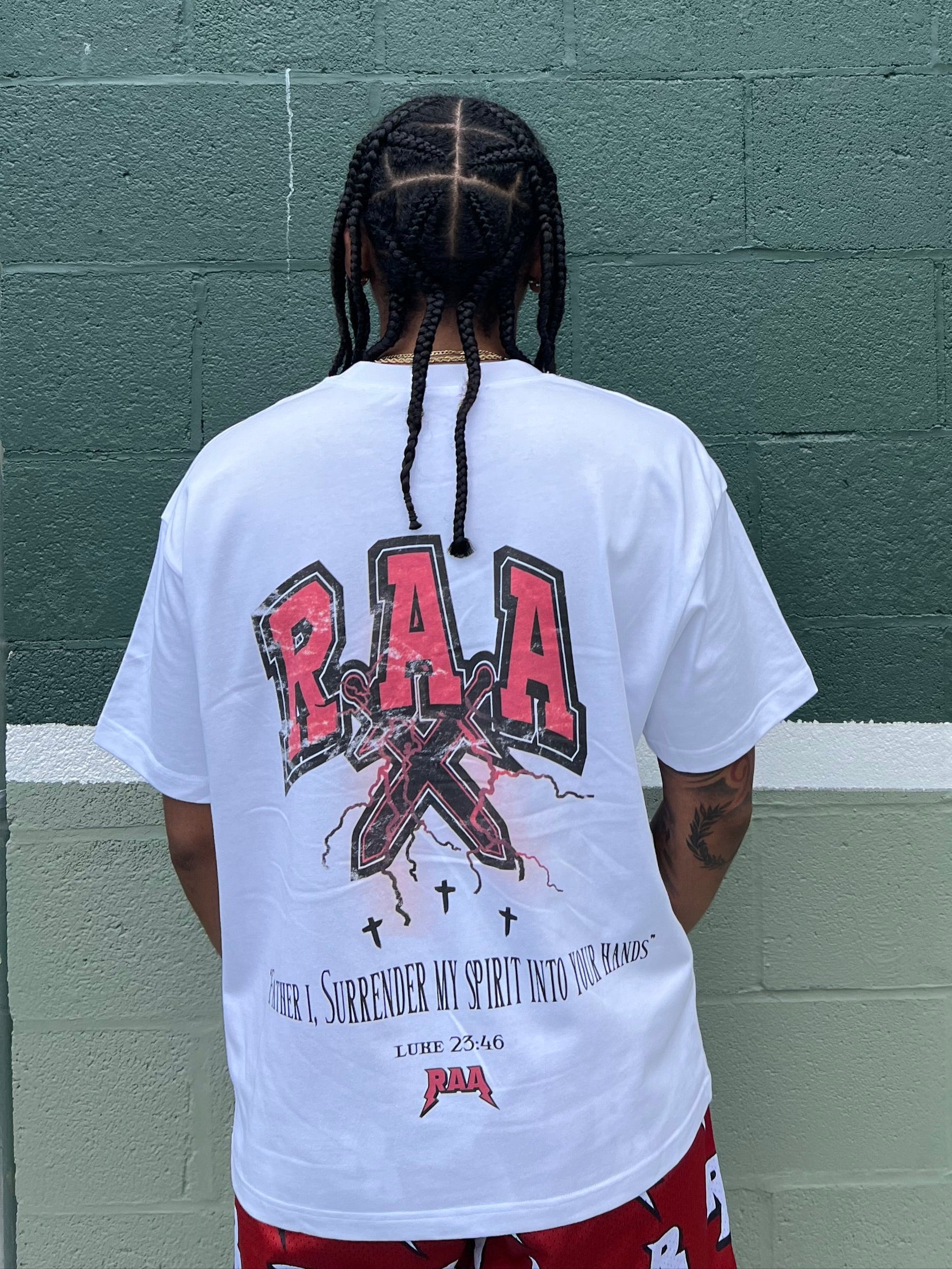 "SURRENDER MY SPIRIT" ESSENTIAL TEE (WHITE/RED)