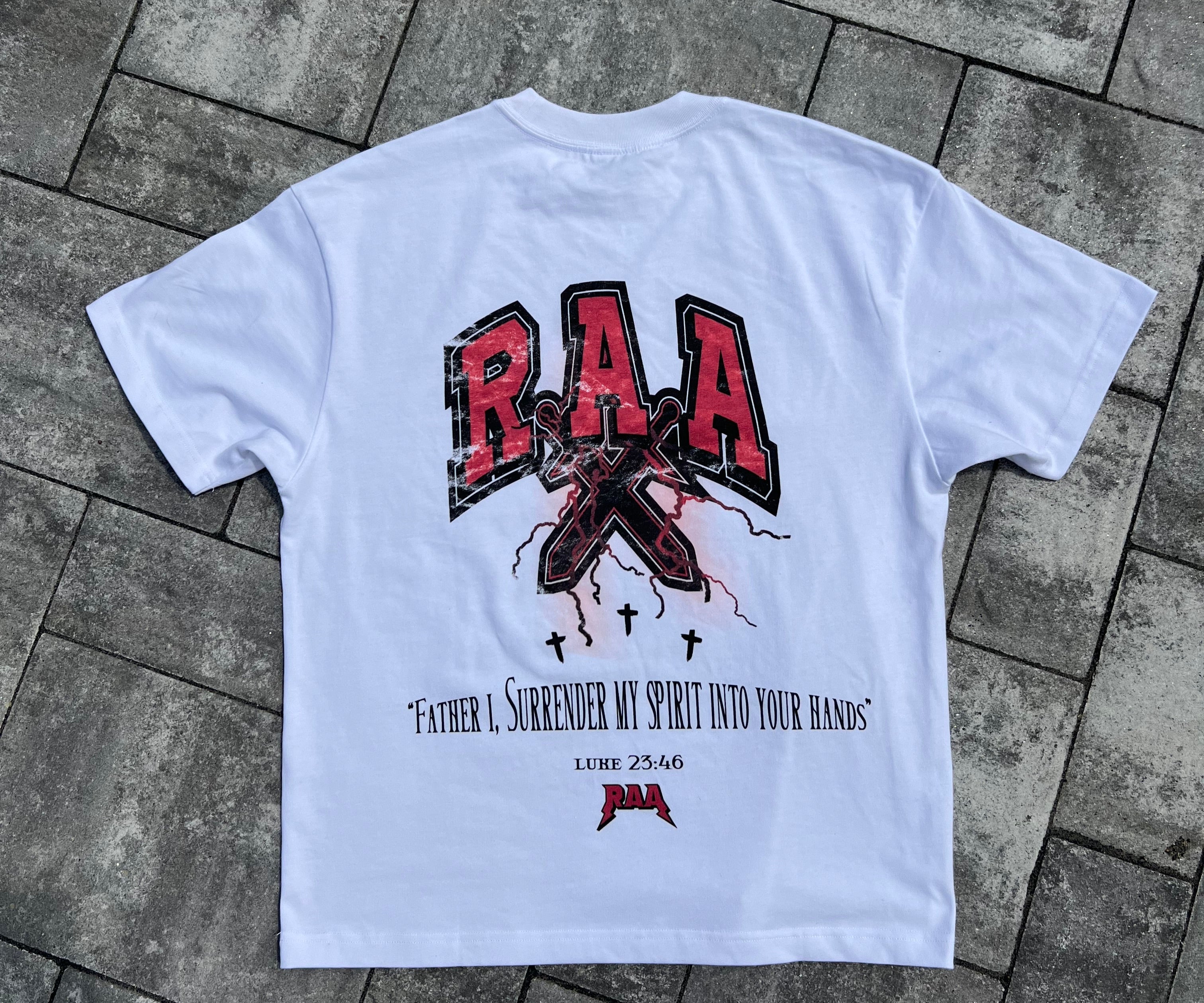 "SURRENDER MY SPIRIT" ESSENTIAL TEE (WHITE/RED)