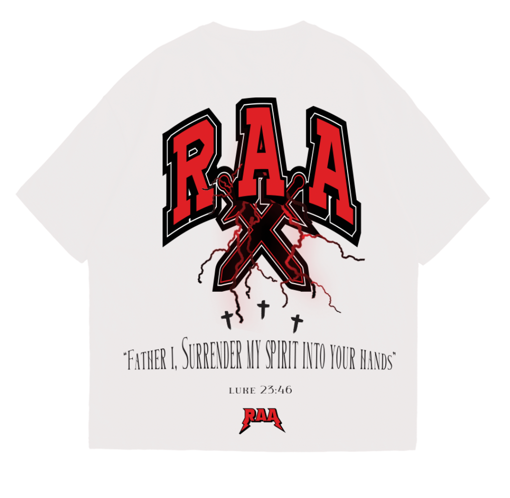 "SURRENDER MY SPIRIT" ESSENTIAL TEE (WHITE/RED)
