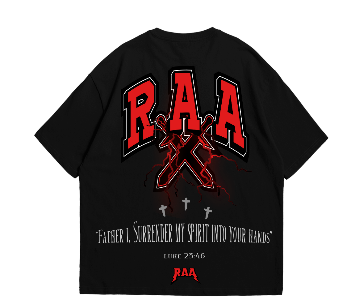 "SURRENDER MY SPIRIT" ESSENTIAL TEE (BLACK/RED)